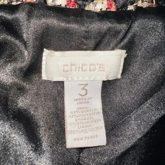 Chico’s 3, metallic tweed 3/4 sleeve puffed collar hook eye front closure jacket - Picture 6 of 6